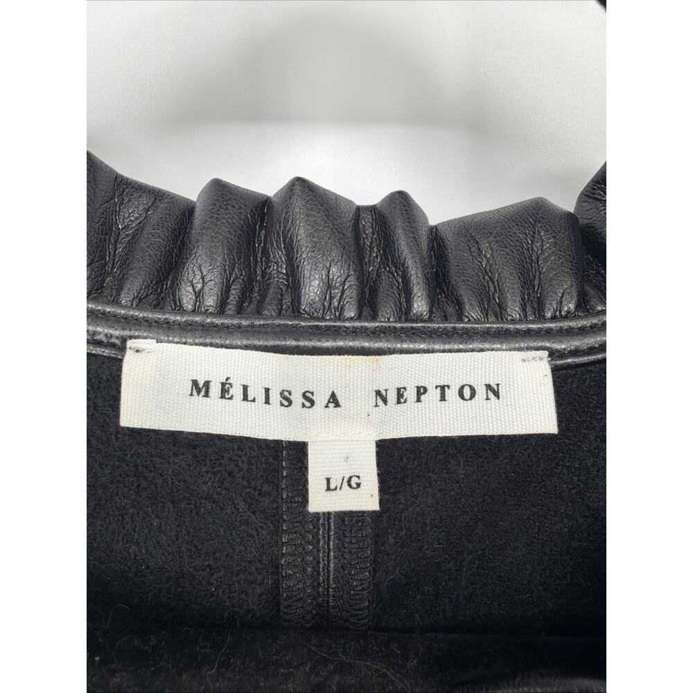 Melissa Nepton Kamilla Black Faux Leather Ruffle Cap Sleeve Top L - Picture 5 of 6